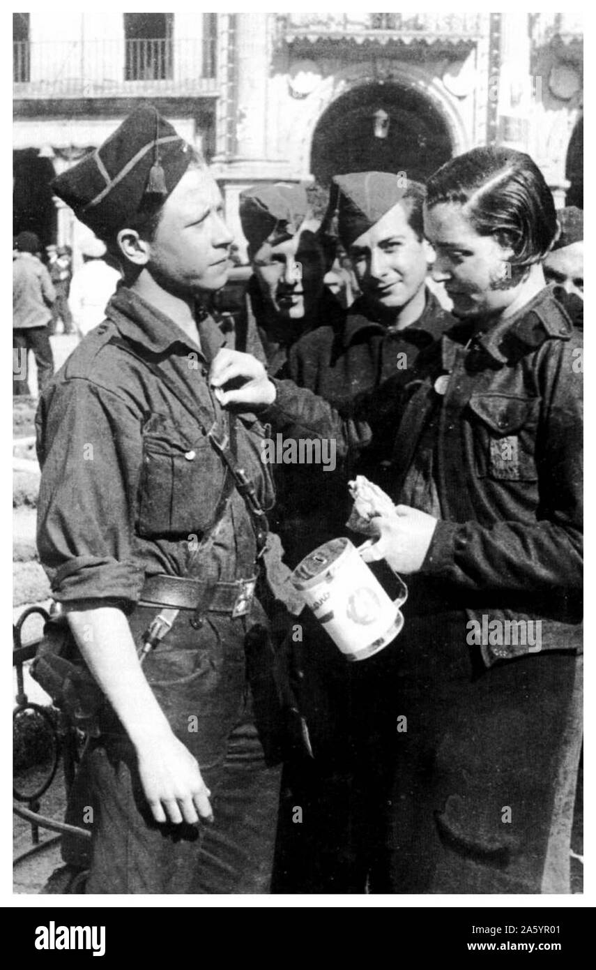 Woman collecting funds for the Nationalist (pro-Franco) forces, in Salamanca during the Spanish Civil War 1937 Stock Photo