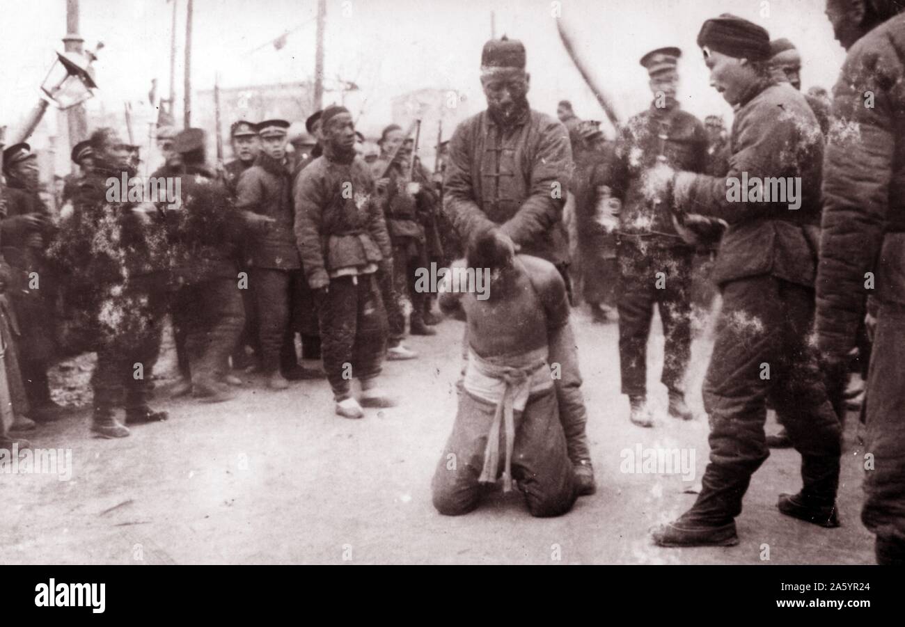 Execution of rebels in Beijing, China following the Boxer Rebellion. The Boxer Uprising or Yihetuan Movement was an anti-imperialist uprising which took place in China towards the end of the Qing dynasty between 1899 and 1901. Stock Photo