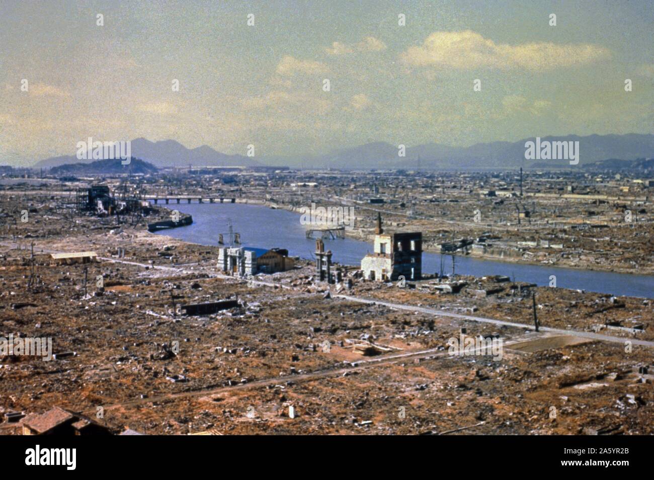 World War Two destruction after the atomic bomb was dropped on Hiroshima 1945 Stock Photo