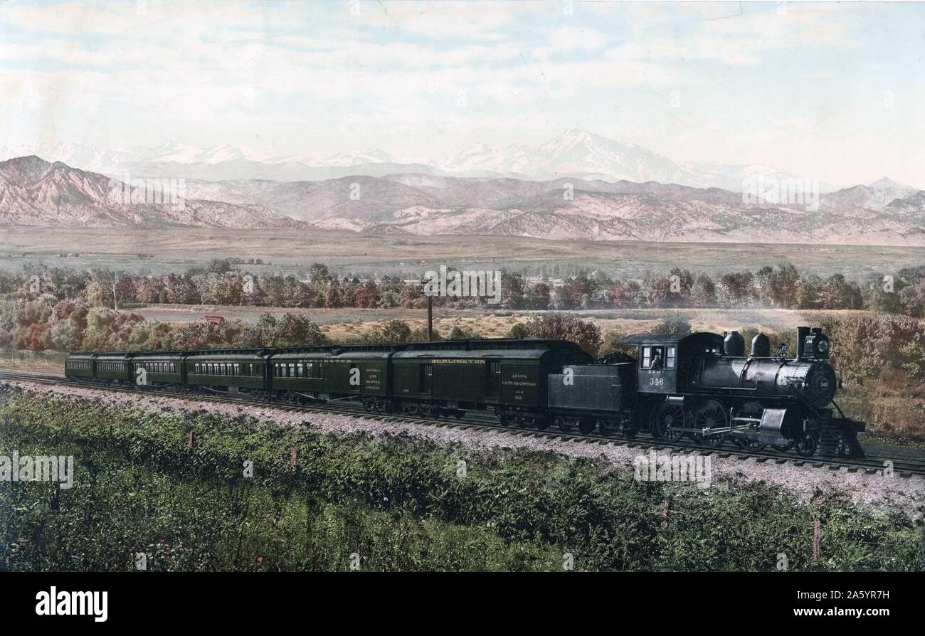 Photomechanical print of the Chicago Special, Burlington Route, a Class I railroad that operated in the Midwestern United States. Commonly referred to as the Burlington or Q. Photographed by William Henry Jackson ( 1843-1942). Dated 1900 Stock Photo
