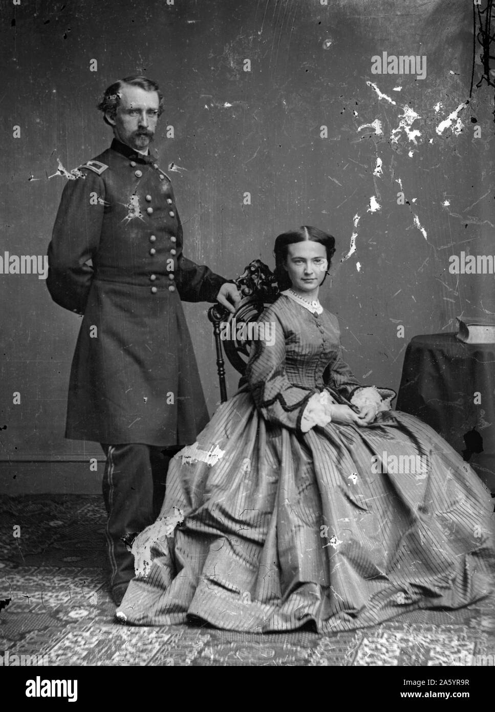 Photographic print of Elizabeth Custer (1842-1933) and husband George Armstrong Custer (1839-1876) United States Army officer and cavalry commander in the American Civil War and the American Indian Wars. Dated 1865 Stock Photo