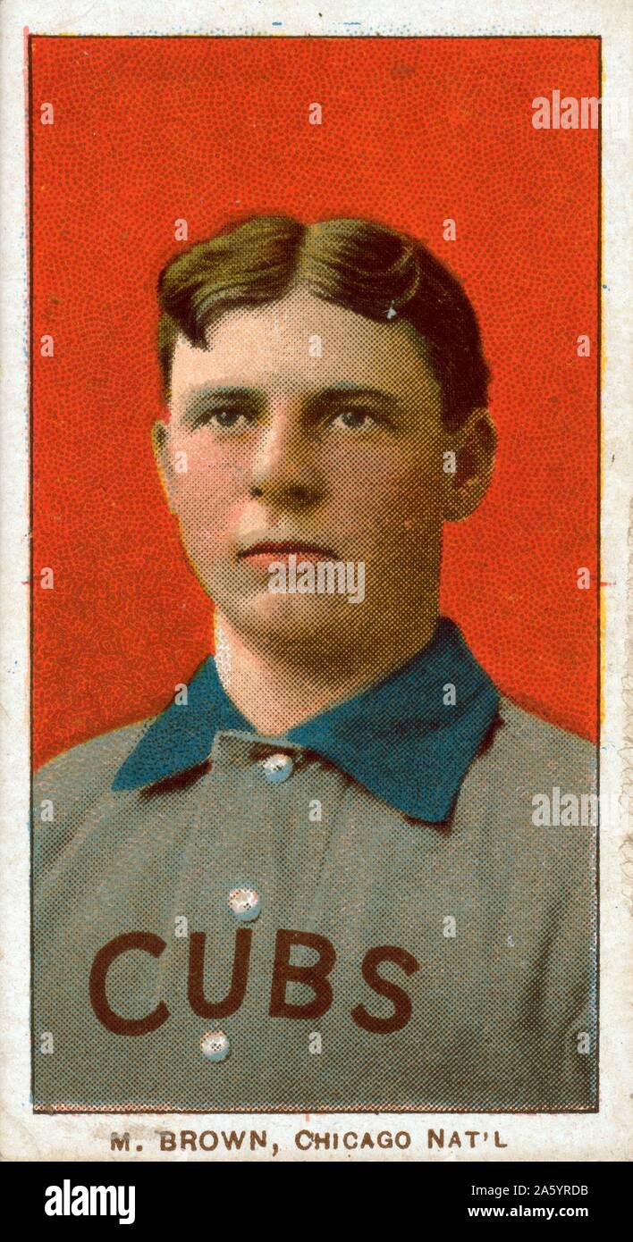Three Finger Brown, Chicago Cubs, baseball card portrait. Sponsor : American Tobacco Company. Stock Photo