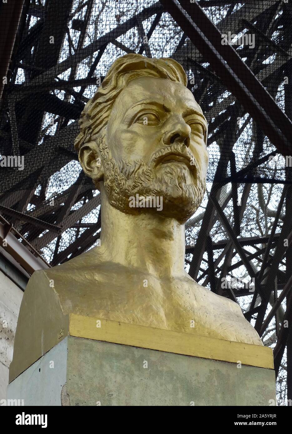 Gilded bust depicting Alexandre Gustave Eiffel (1832 ñ 1923) French civil engineer and architect of the Eiffel Tower, Paris. Stock Photo