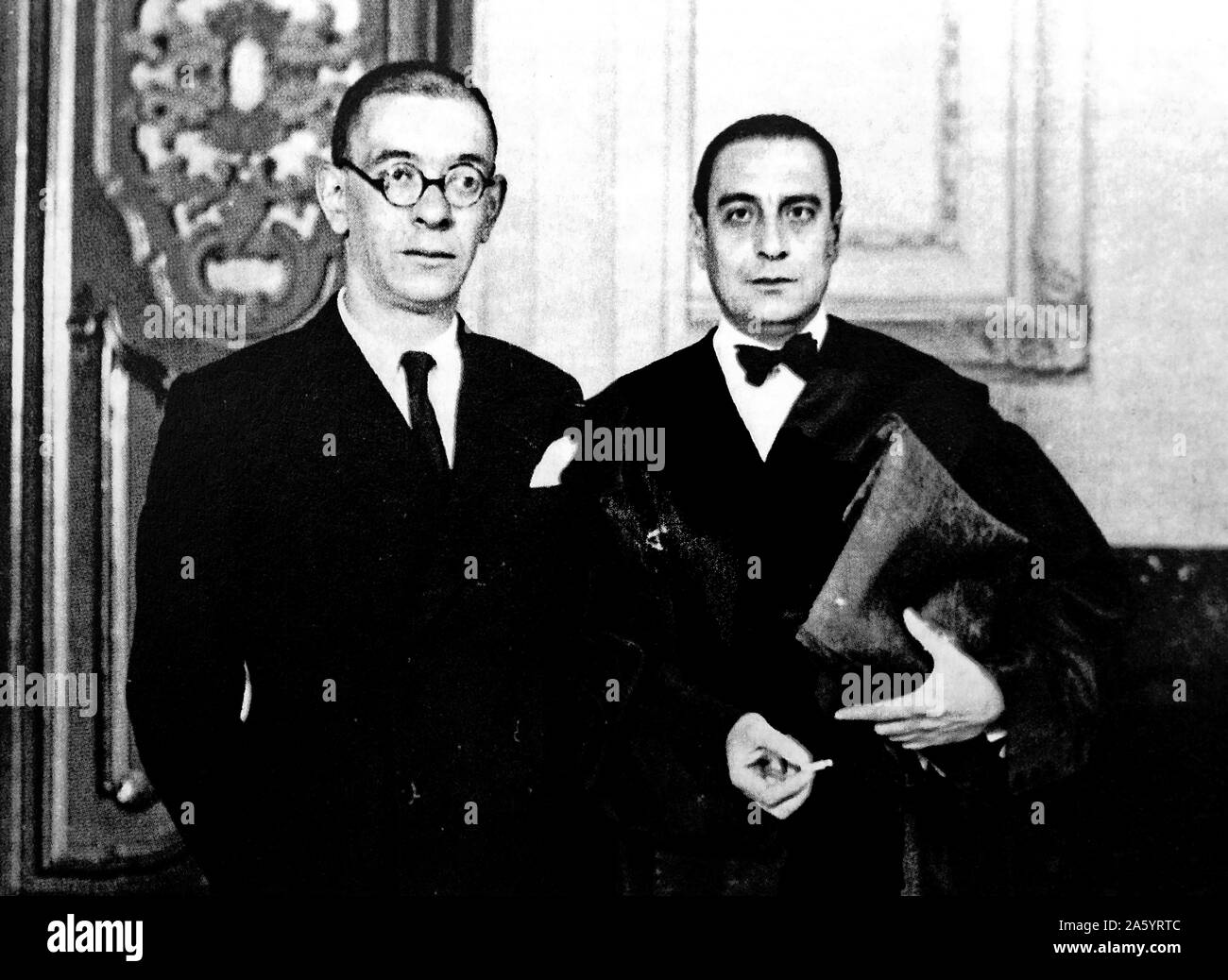 Julian Zuga Mendieta (Left) and (Right) Luis Jiménez de Asúa 1936. Luis Jiménez de Asúa (June 19, 1889 in Madrid - November 16, 1970 in Buenos Aires) was a jurist and Spanish politician. He was vice president of the Spanish parliament and representative of that country before the United Nations. During the Francoist dictatorship he exiled himself to Argentina. In 1962 he was named president of the Spanish Republican government in Exile. Stock Photo