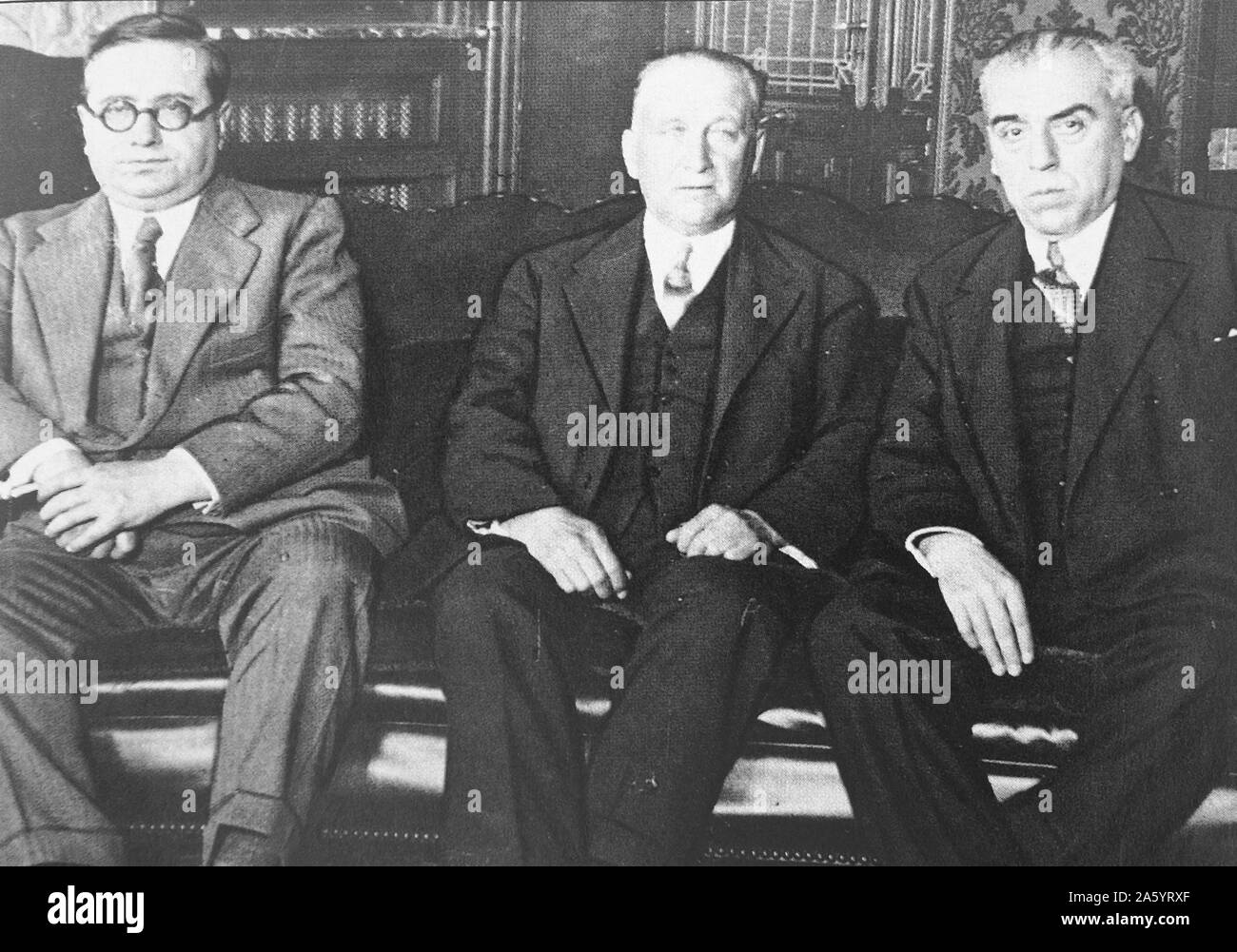 Left to right Spanish socialist politicians: Araquistáin Luis Quevedo, largo caballero and Antoni Fabra i Ribas. Araquistáin Luis Quevedo (1886 - 1959) Spanish writer and politician. ambassador to Germany 1932-36. ambassador to France 1936-39. Francisco Largo Caballero (1869 – 1946) Spanish politician and trade unionist. He was one of the historic leaders of the Spanish Socialist Workers' Party (PSOE) and of the Workers' General Union (UGT). In 1936 and 1937 served as the Prime Minister. Antoni Fabra i Ribas (1879 - 1958) Spanish writer and socialist political ideologue. Stock Photo