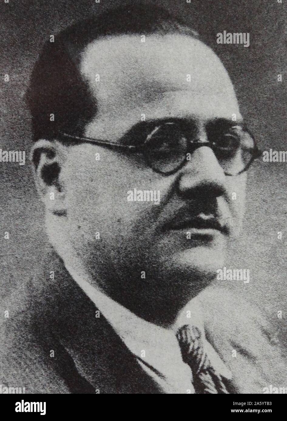 Juan Negrín y López (3 February 1892 – 12 November 1956) was a Spanish politician and physician. He was a leader of the Spanish Socialist Workers' Party (PSOE) and served as finance minister. He was the last Loyalist premier of Spain (1937–39), and presided over the defeat of the Republican forces by the Nationalists under General Francisco Franco during the Spanish Civil War Stock Photo