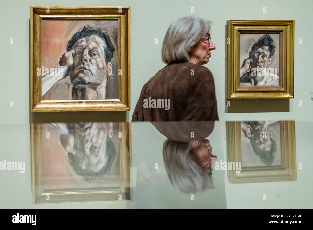 London, UK. 23rd Oct, 2019. Lucian Freud self-portraits at the Royal Academy of Arts. Executed over almost seven decades on canvas and paper, the exhibition brings together 56 works that chart Freud’s artistic development. Credit: Guy Bell/Alamy Live News Stock Photo