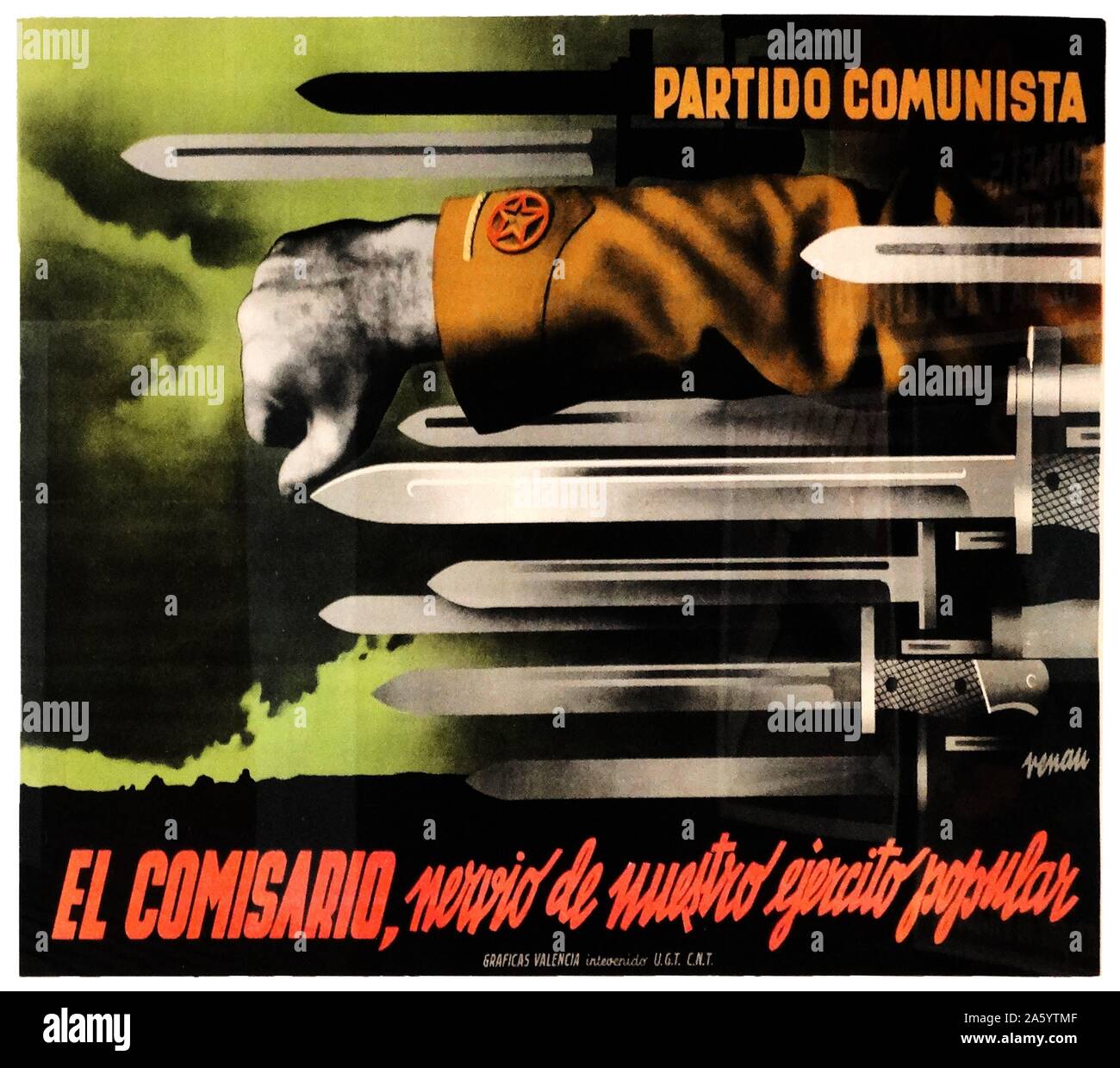 Spanish communist propaganda poster, during the Spanish Civil War. Stock Photo