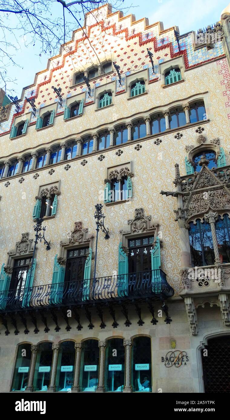Casa Amatller (completed in 1900) is a building in the Modernisme style in Barcelona, Spain, designed by Josep Puig i Cadafalch. Along with Casa Batlló and Casa Lleó-Morera Stock Photo