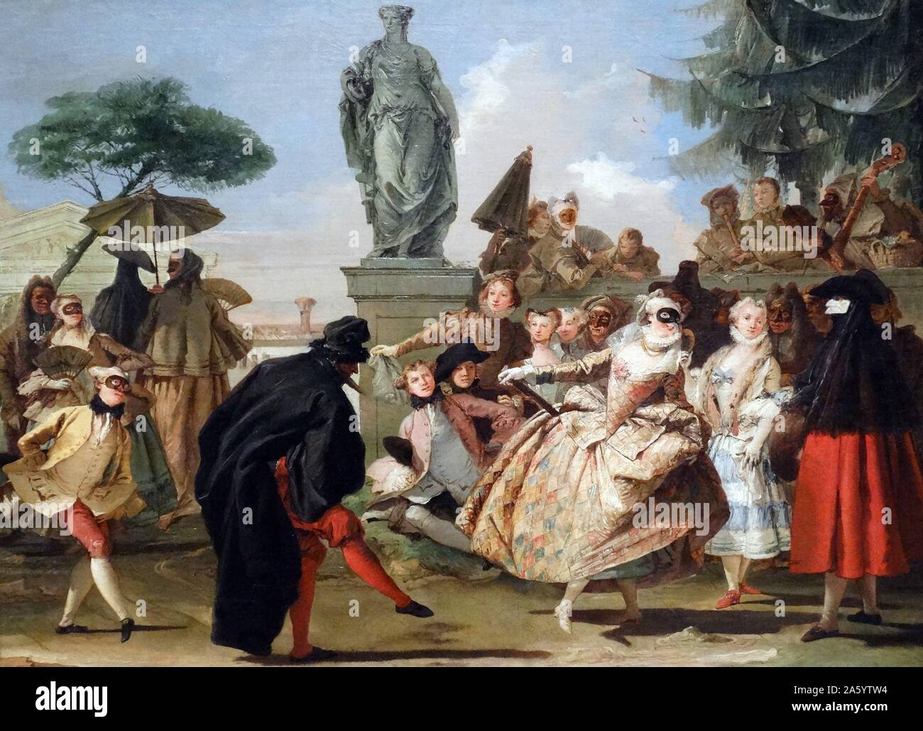 El minuet 1756 by Giovanni Domenico Tiepolo, 1727-1804. Oil on canvas. The minuet is inspired by the protagonists in the 'Commedia dell'arte' by Carlo Goldoni. Stock Photo