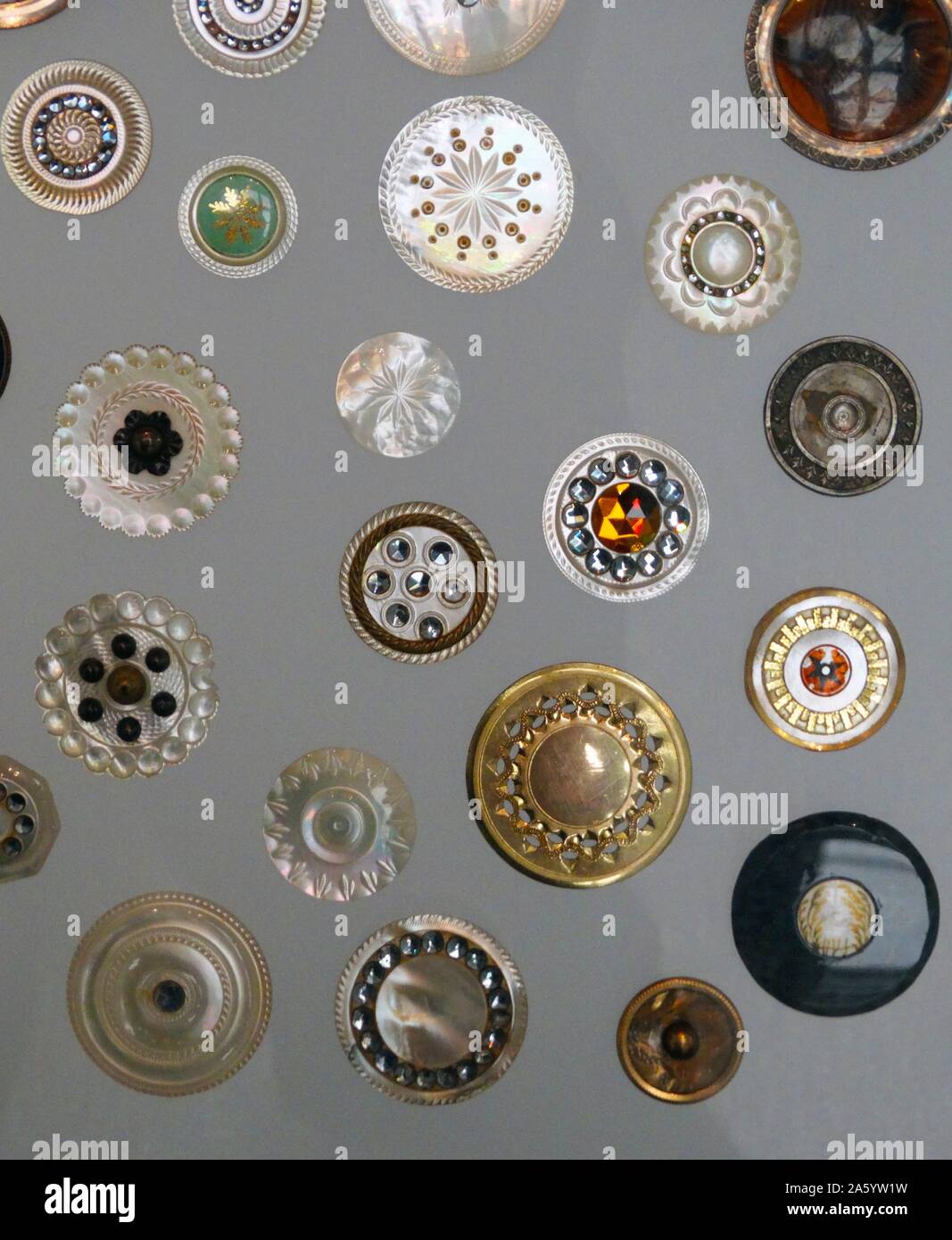 Pearl and Metal Buttons made in Birmingham. Collected by James Luckcock. Dated 1780 Stock Photo