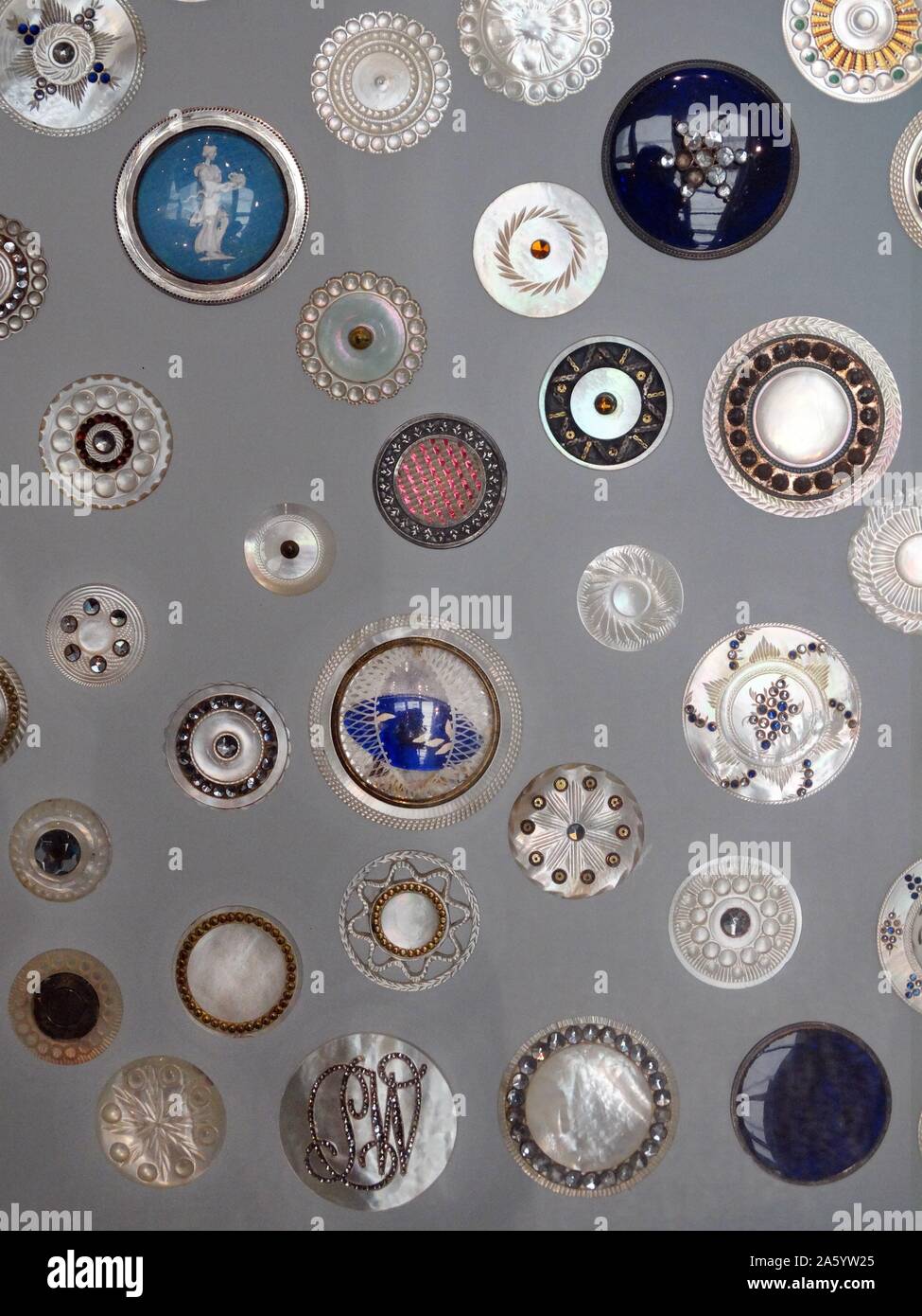 Pearl and Metal Buttons made in Birmingham. Collected by James Luckcock. Dated 1780 Stock Photo