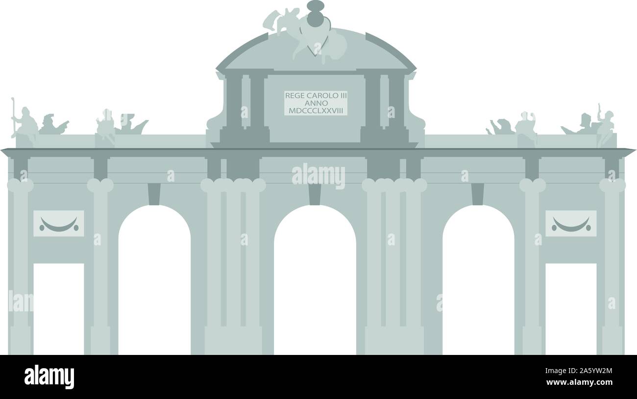 Alcala Gate, Madrid, Spain. Isolated on white background vector illustration. Stock Vector