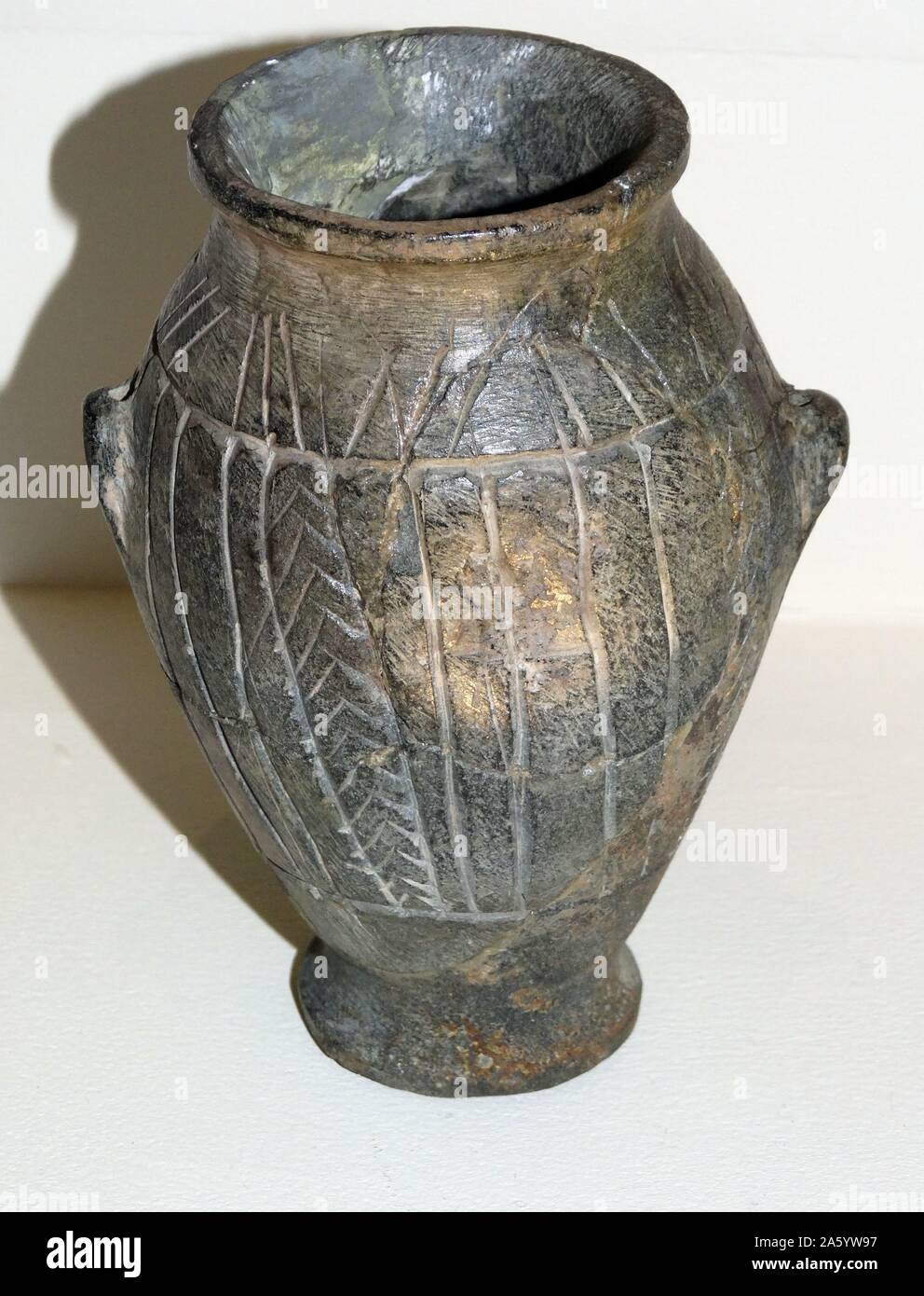 Stone jar from Late Bronze Age tombs in Cyprus. Dated 12th Century BC. Stock Photo