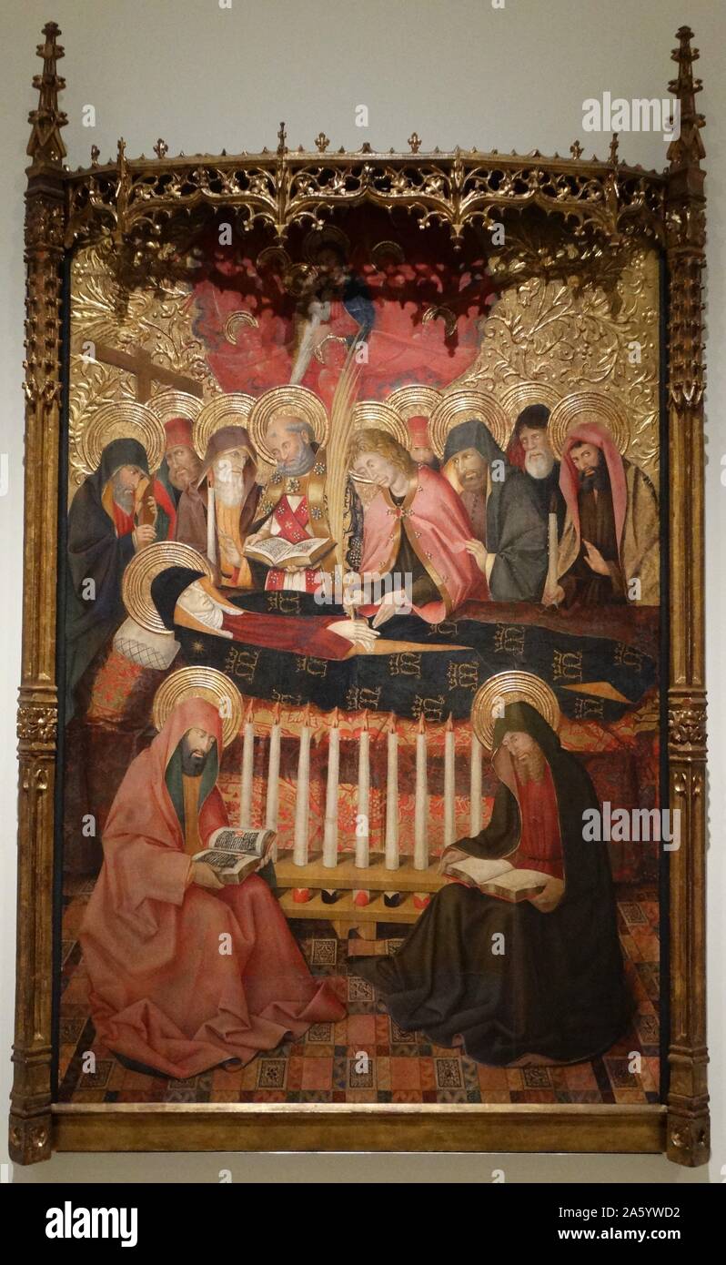 Dormition of the Virgin Mary by Pedro Garcia de Benabarre, Catalan Gothic painter. Dated 15th Century Stock Photo