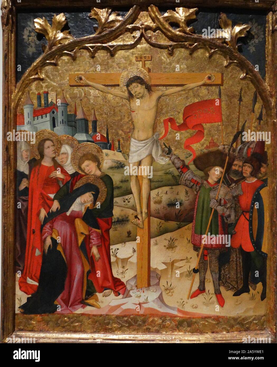 Calvary by Master of St. John and St. Stephen. Tempera and gold on wood with gold leaf and pine. Dated 15th Century Stock Photo