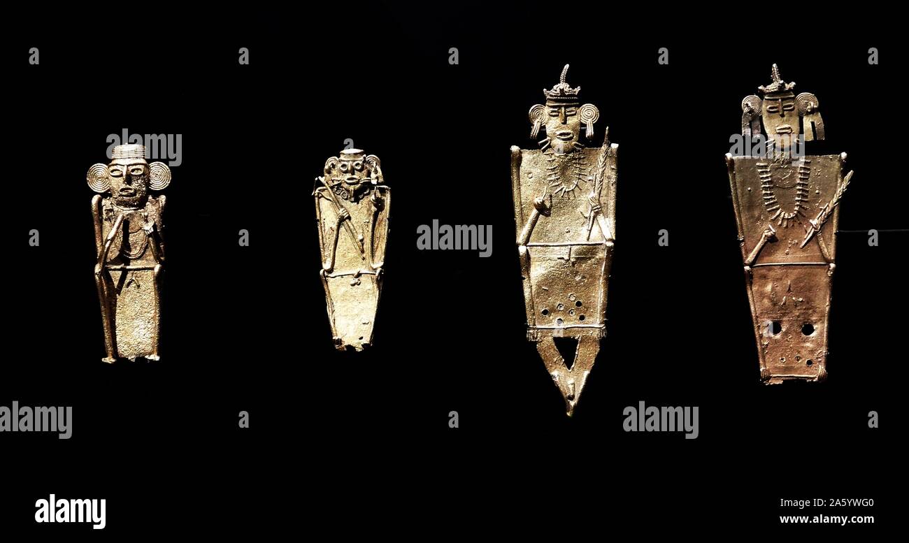 gold alloy, copper and silver votive figurines. Mexican Stock Photo