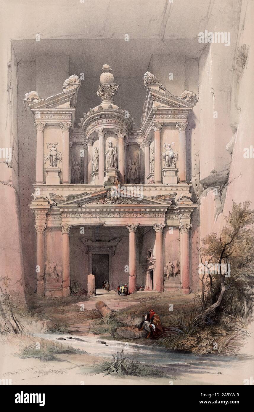 Petra in Jordan; 1839 by David Roberts, 1796-1864, artist. published between 1844 and 1845 Stock Photo