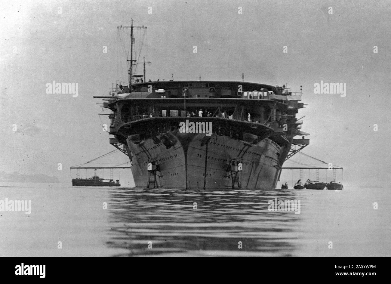 Photograph of the carrier 'Kaga' off Ikari, Japan. Dated 1930 Stock Photo