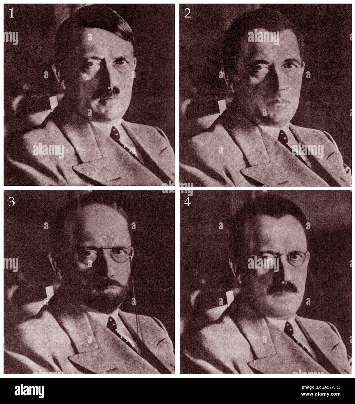 Hitler in disguise. US intelligence images of how Hitler could have disguised himself. Dated 1944 Stock Photo