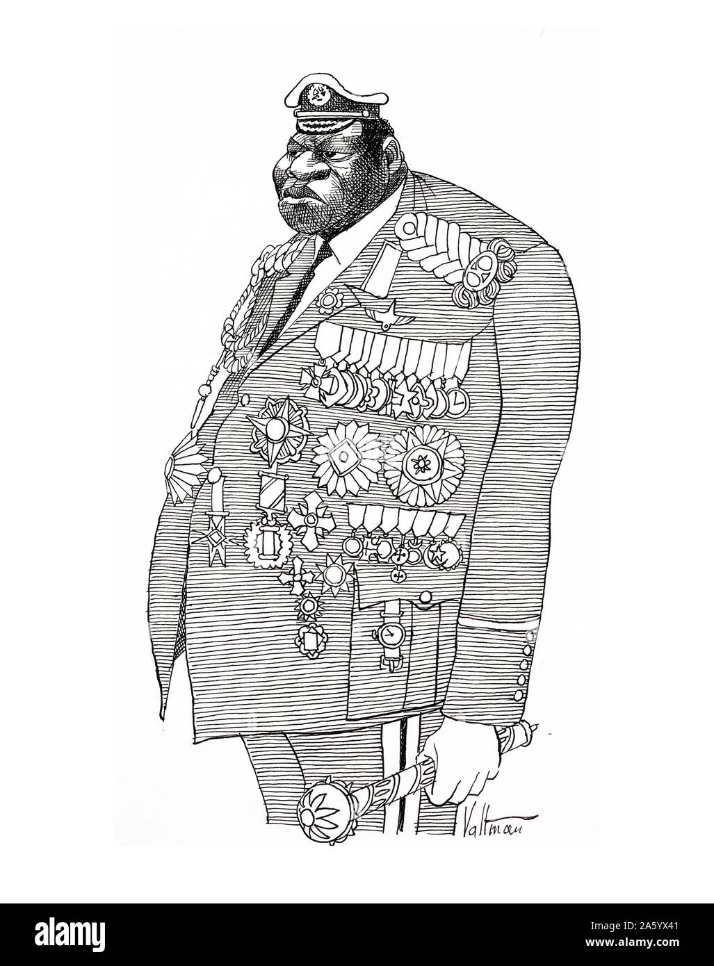 cartoon depicting Field Marshall, Idi Amin Dada (c. 1925 – 16 August 2003) President of Uganda, from 1971 to 1979. Stock Photo