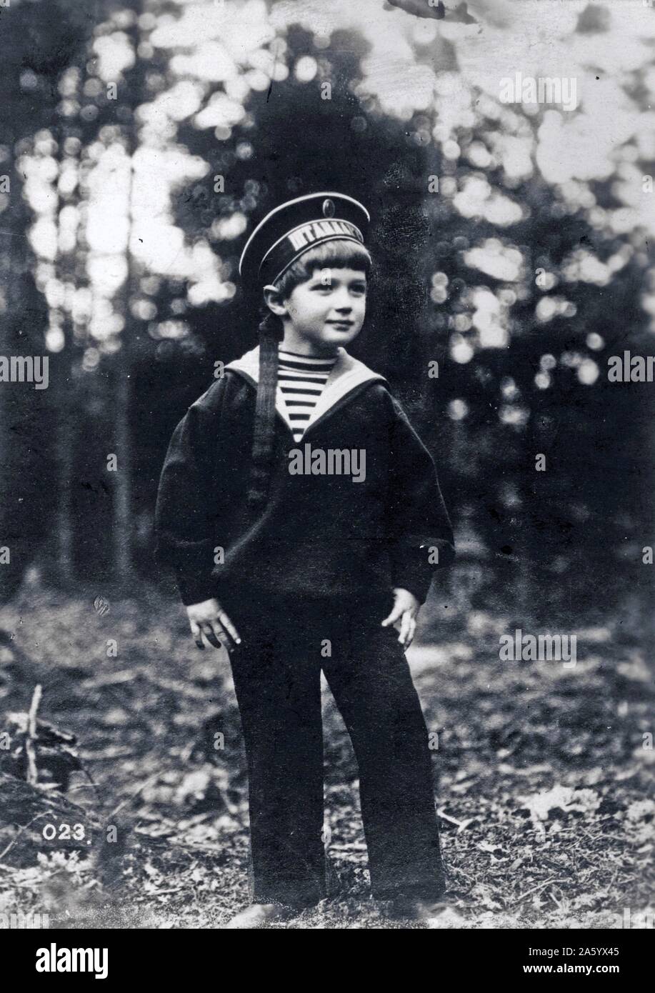 Alexei Nikolaevich (1904 - 17 July 1918) of the House of Romanov, was the Tsesarevich; heir apparent; to the throne of the Russian Empire. He was the youngest child and only son of Emperor Nicholas II and Empress Alexandra Feodorovna. He was born with hemophilia Stock Photo