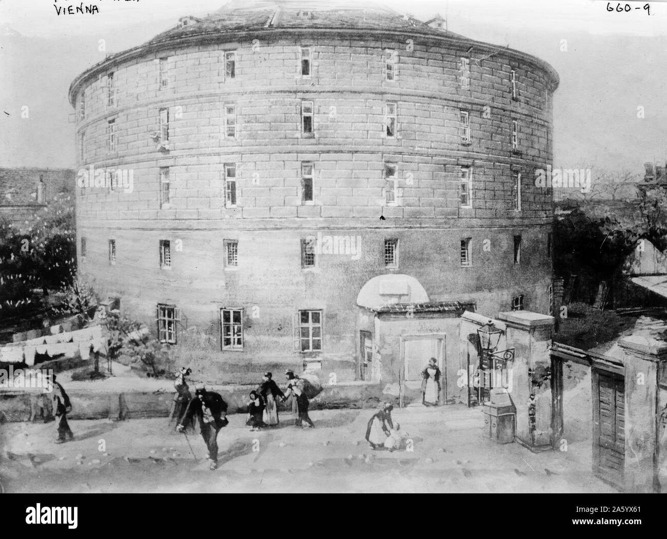 the Narrenturm, or Fools’ Tower, Vienna, Austria. Constructed in 1784 by court architect Isidor Canevale, the cylindrical tower was the first asylum where the insane were housed and treated. 1900 Stock Photo