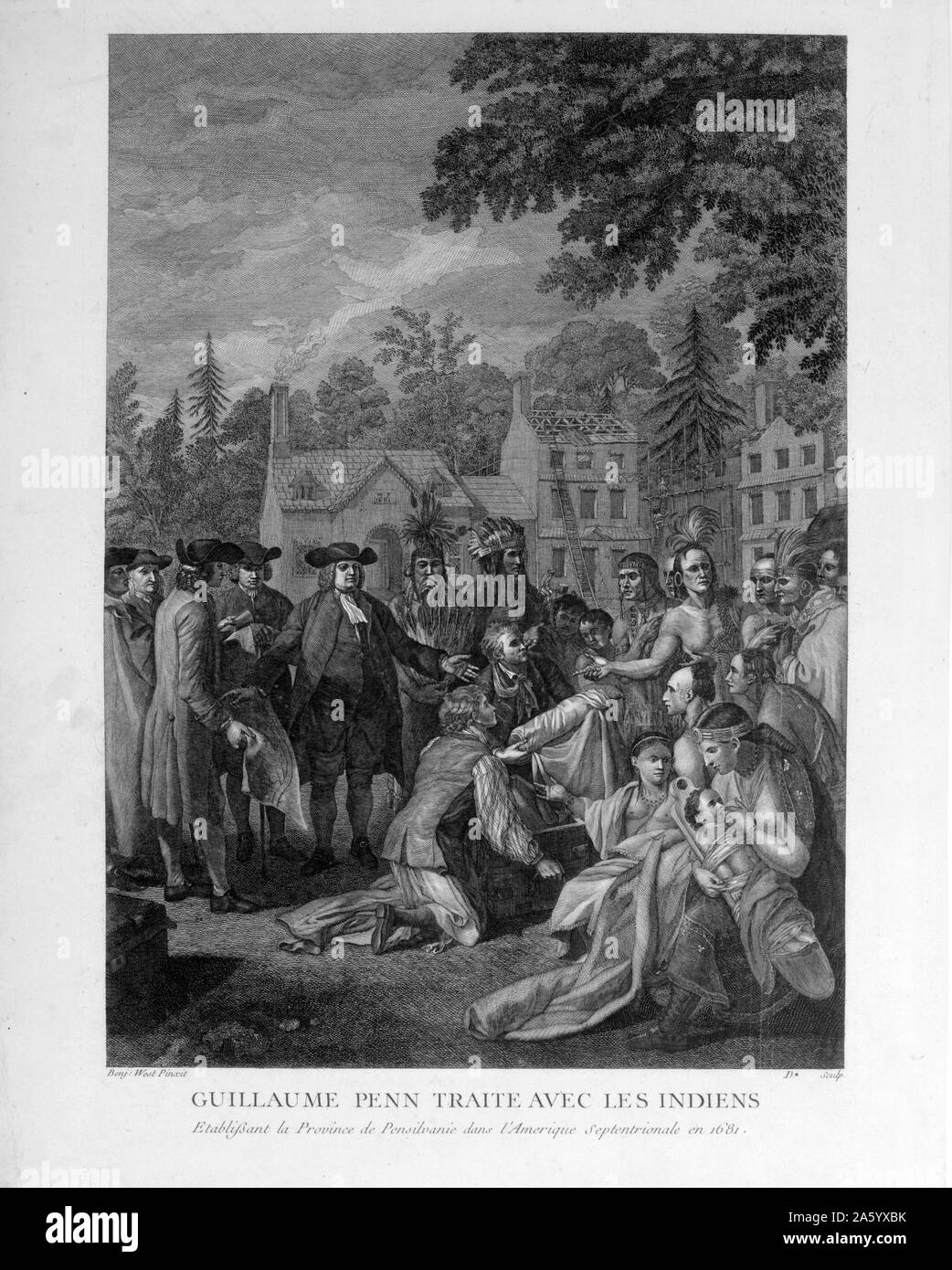 Illustration of William Penn treats it established with the Indian province Pensilvanie. Dated 1681 Stock Photo