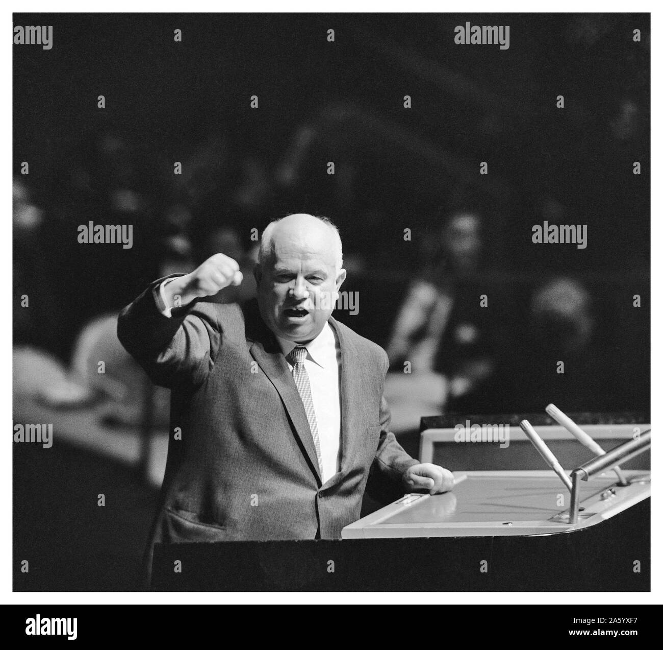 Photograph of Nikita Khrushchev (1894-1971) Russian politician who led the Soviet Union during part of the Cold War. Dated 1960 Stock Photo