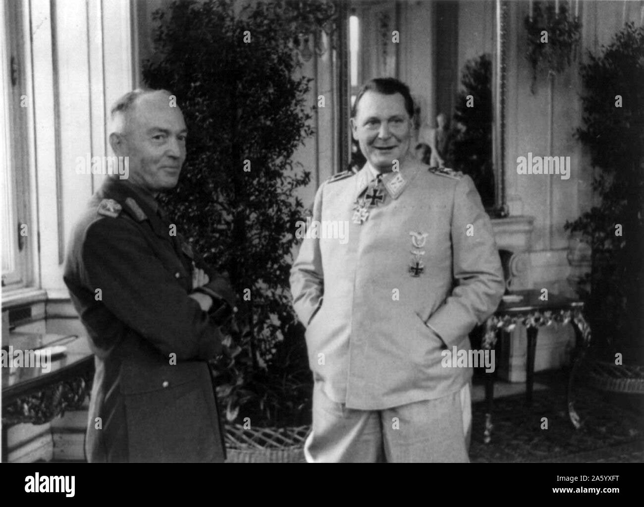 Photograph of Ion Antonescu (1882-1946) and Hermann Göring (1893-1946) at the Belvedere Palace, Vienna, Austria. Dated 1941 Stock Photo