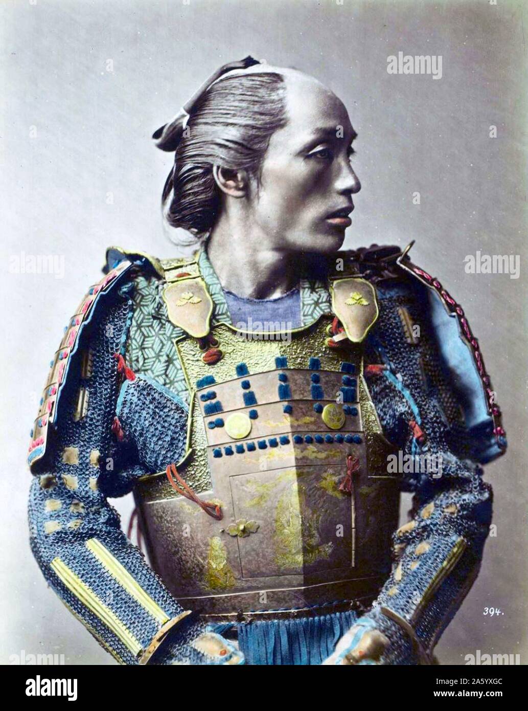Hand-Colour photograph of a Japanese Samurai warrior by Franz von Stillfried-Ratenicz. Dated 1881 Stock Photo