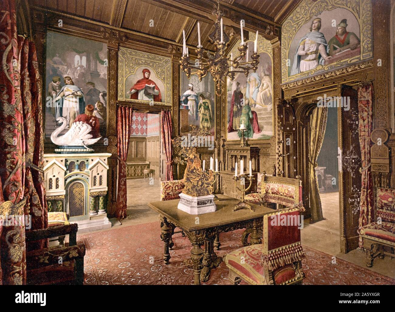 Photograph of the dining room in Neuschwanstein Castle, Upper Bavaria ...