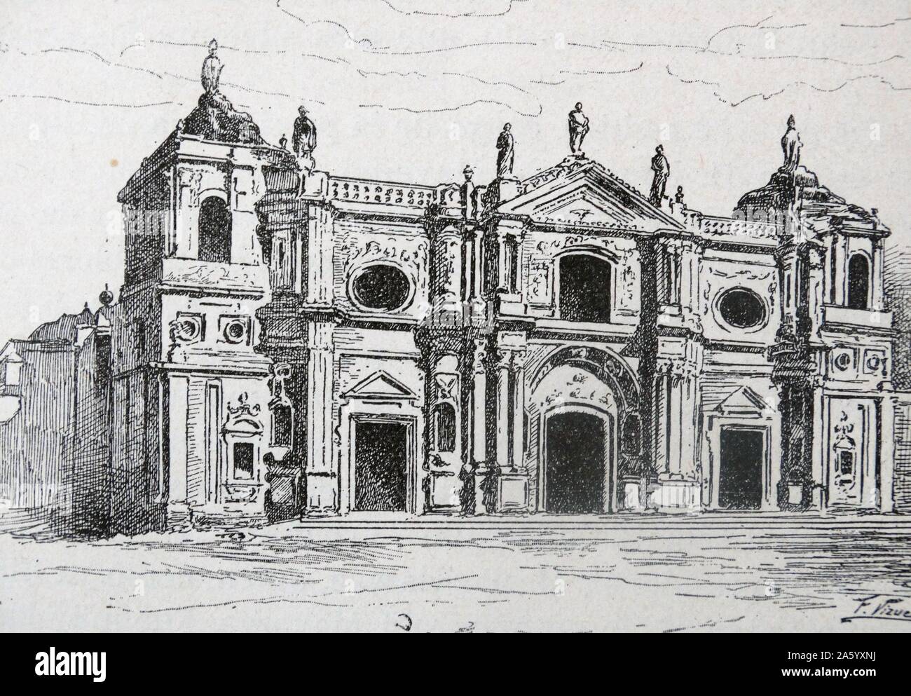Illustration of the Santo Domingo Monastery. a ruined monastery in Antigua Guatemala, Guatemala. Dated 17th Century Stock Photo