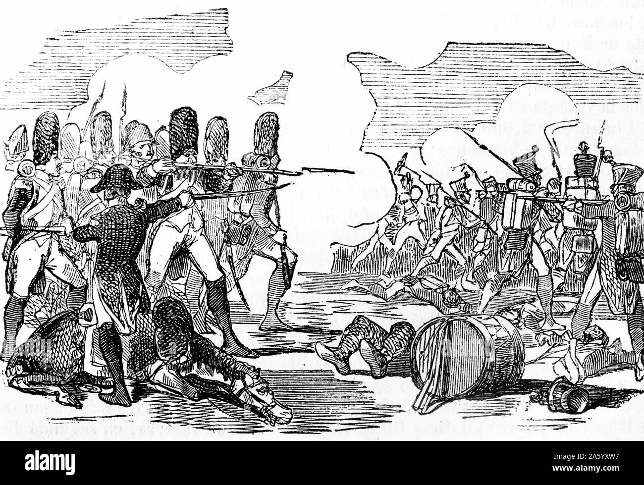 Engraving depicting the Battle of Medellin part of the Peninsular War. Dated 19th Century Stock Photo