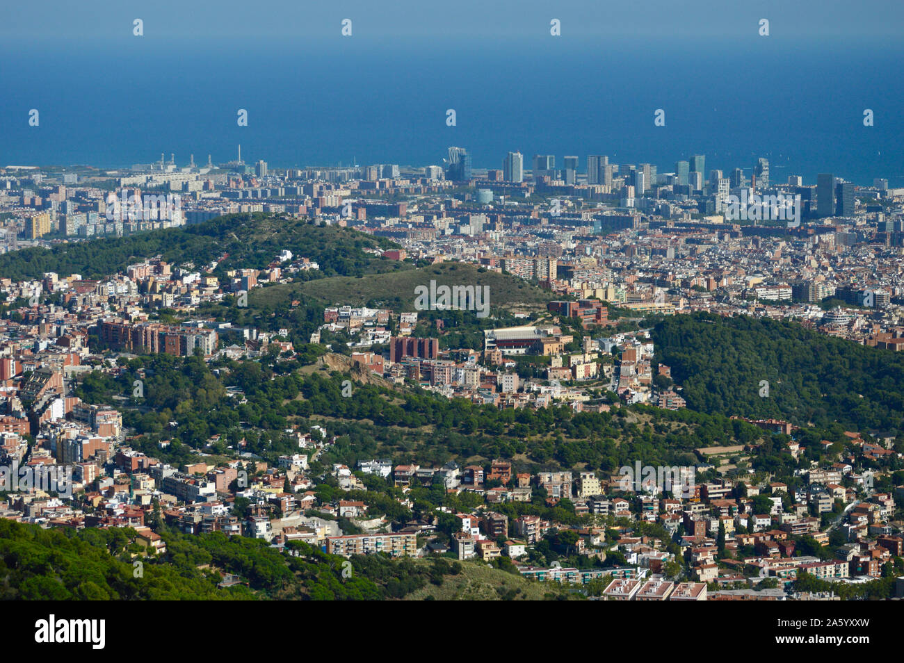 A view of Park Guell viewed from Tibidabo in Barcelona, Spain Stock Photo