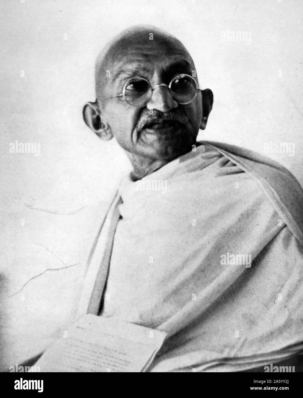 Mohandas Karamchand Gandhi (1869 – 1948), the preeminent leader of the Indian independence movement in British-ruled India. Employing nonviolent civil disobedience, Gandhi led India to independence and inspired movements for civil rights and freedom across the world. Stock Photo