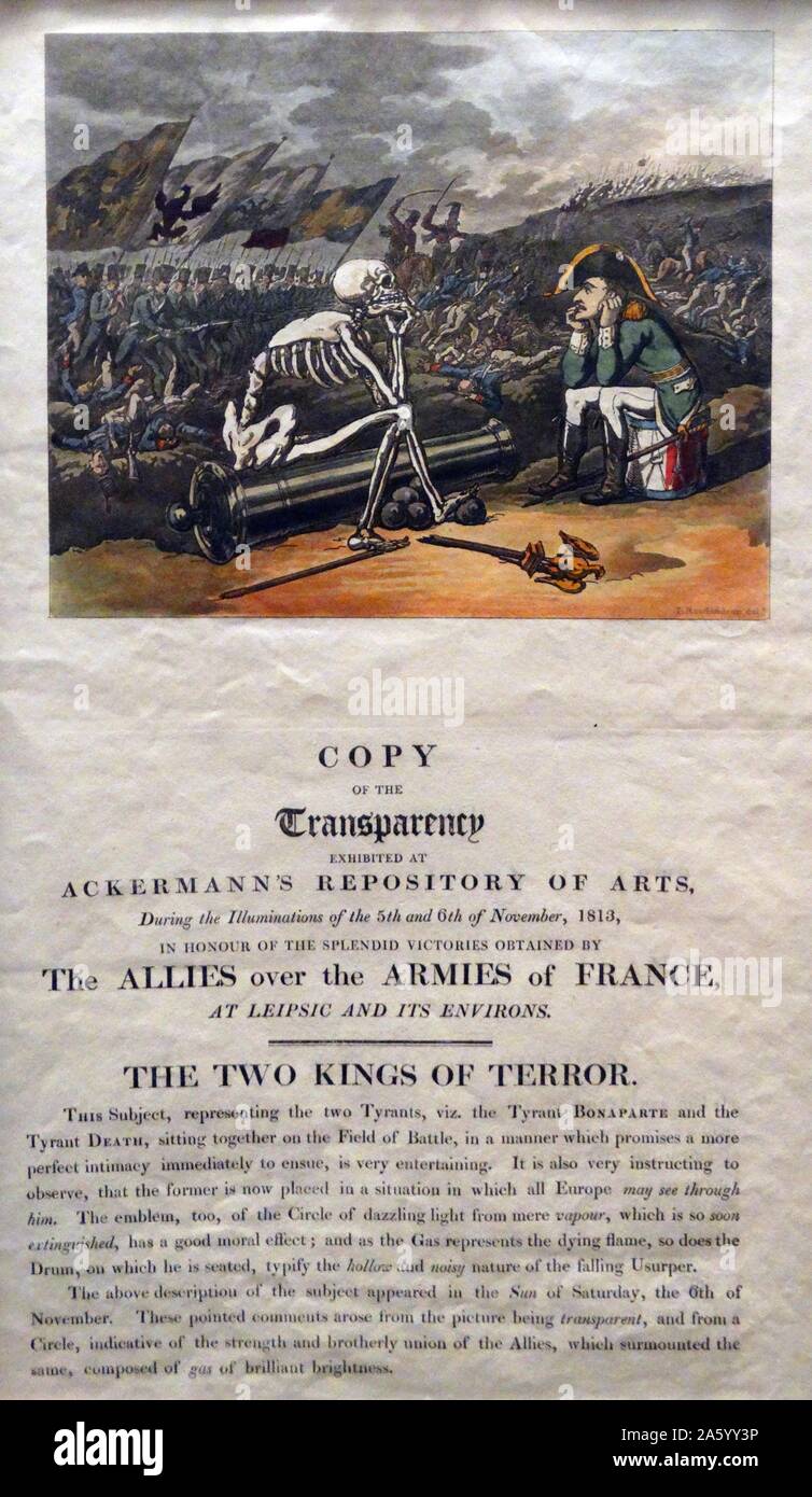 Hand-coloured etching titled 'The Two Kings of Terror' by Thomas Rowlandson (1757-1827) English artist and caricaturist. Dated 1813 Stock Photo