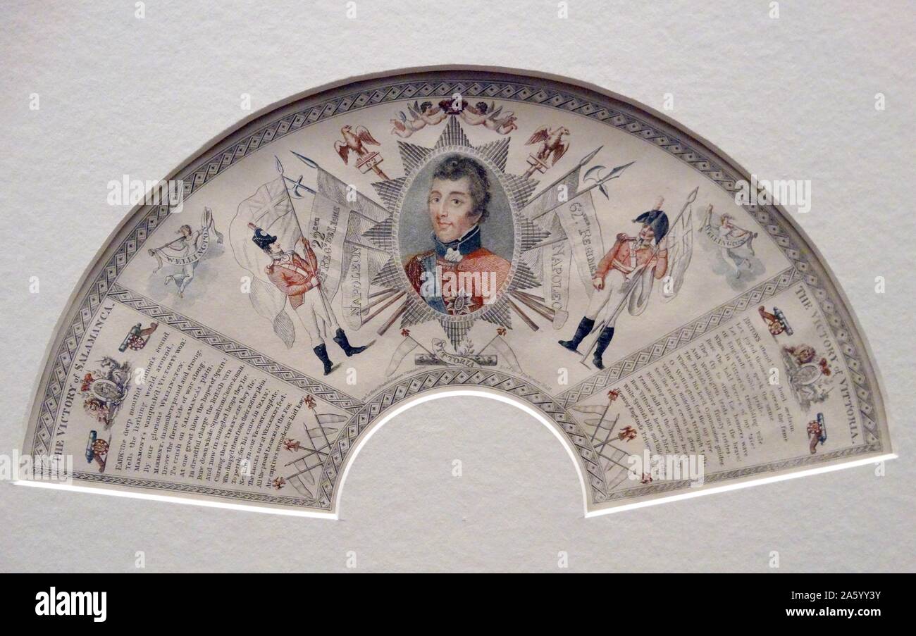 Stipple and engraving, partly printed in colour Fan-leaf with a portrait of the Duke of Wellington by Robert Home (1752-1834) British oil portrait painter. Dated 1813 Stock Photo