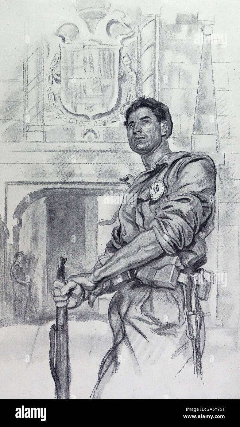 Nationalist soldier during the Spanish Civil War;illustration 1937 Stock Photo