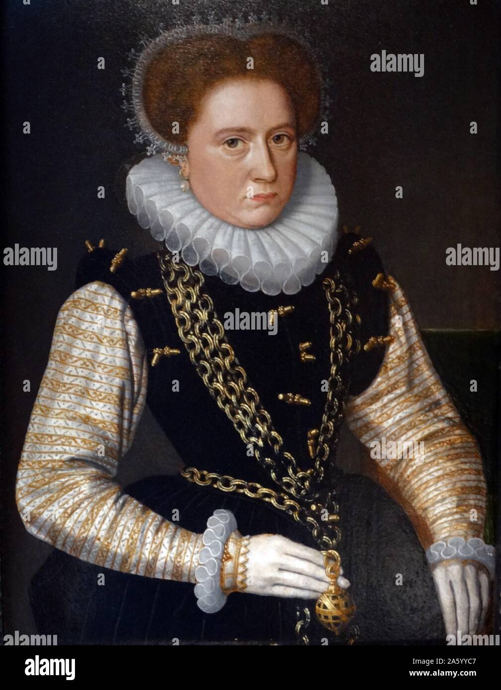 portrait of an Unknown Lady, in Spanish Costume. Oil on panel), 1580s, Dutch School Stock Photo