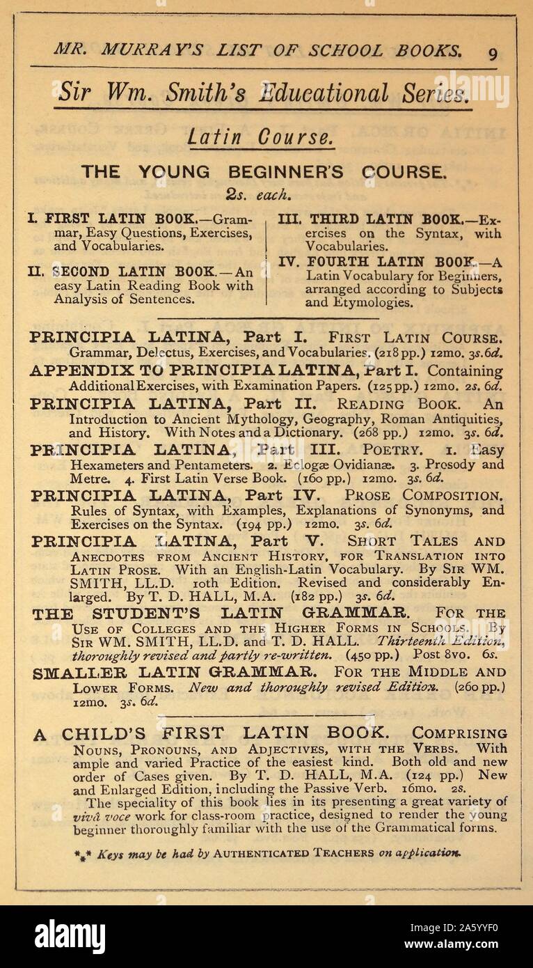 Advert for school books in Latin 1900 Stock Photo