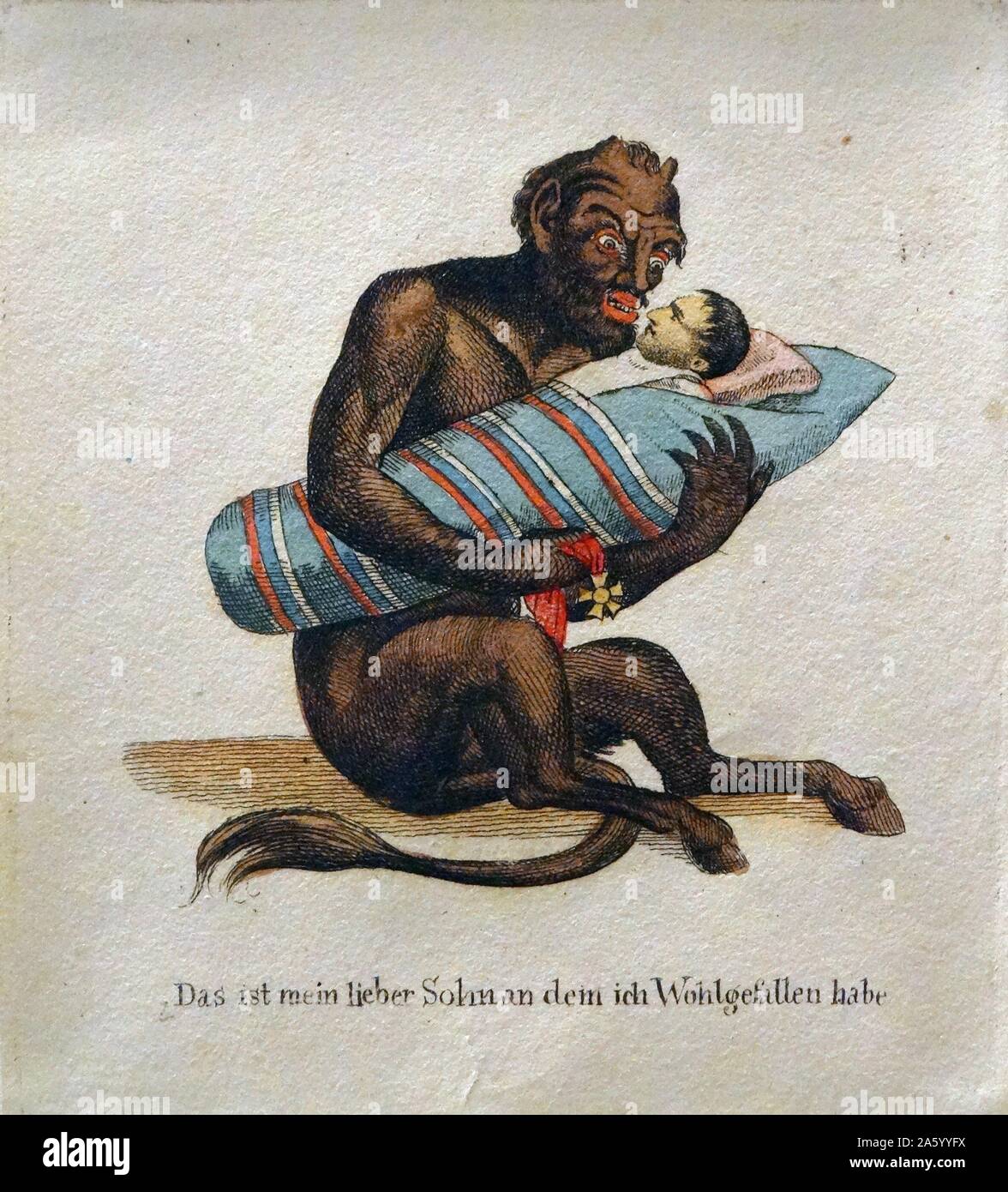 Hand-coloured etching titled 'Das ist mein lieber Sohn' by Anonymous. Dated 1814 Stock Photo