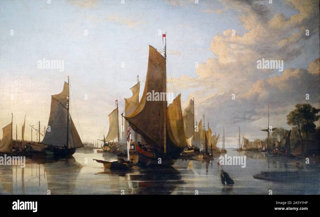 Painting titled 'The Yarmouth Water Frolic' by John Crome (1761-1821) English landscape artist of the Romantic era, and John Berney Crome (1794-1842) English landscape and marine painter associated with the Norwich School of artists. Dated 19th Century Stock Photo