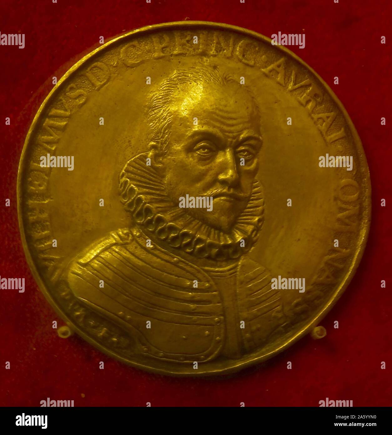 Bronze coin depicting Desiderius Erasmus. 16th Century Stock Photo