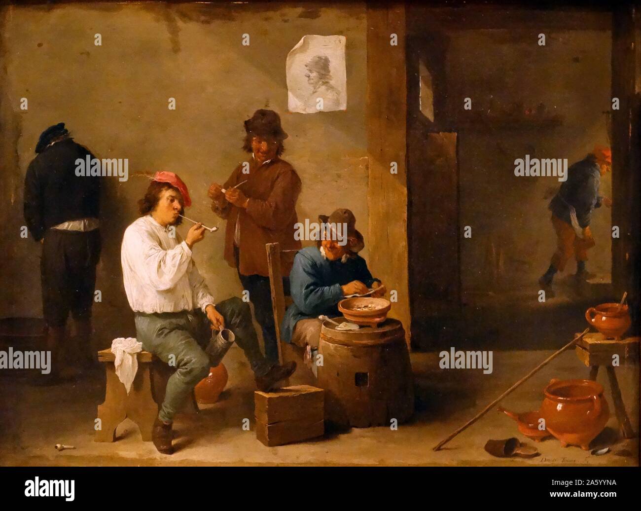 Boors Carousing by David The Younger Teniers, 1644. Oil painting reproduction on canvas. Stock Photo