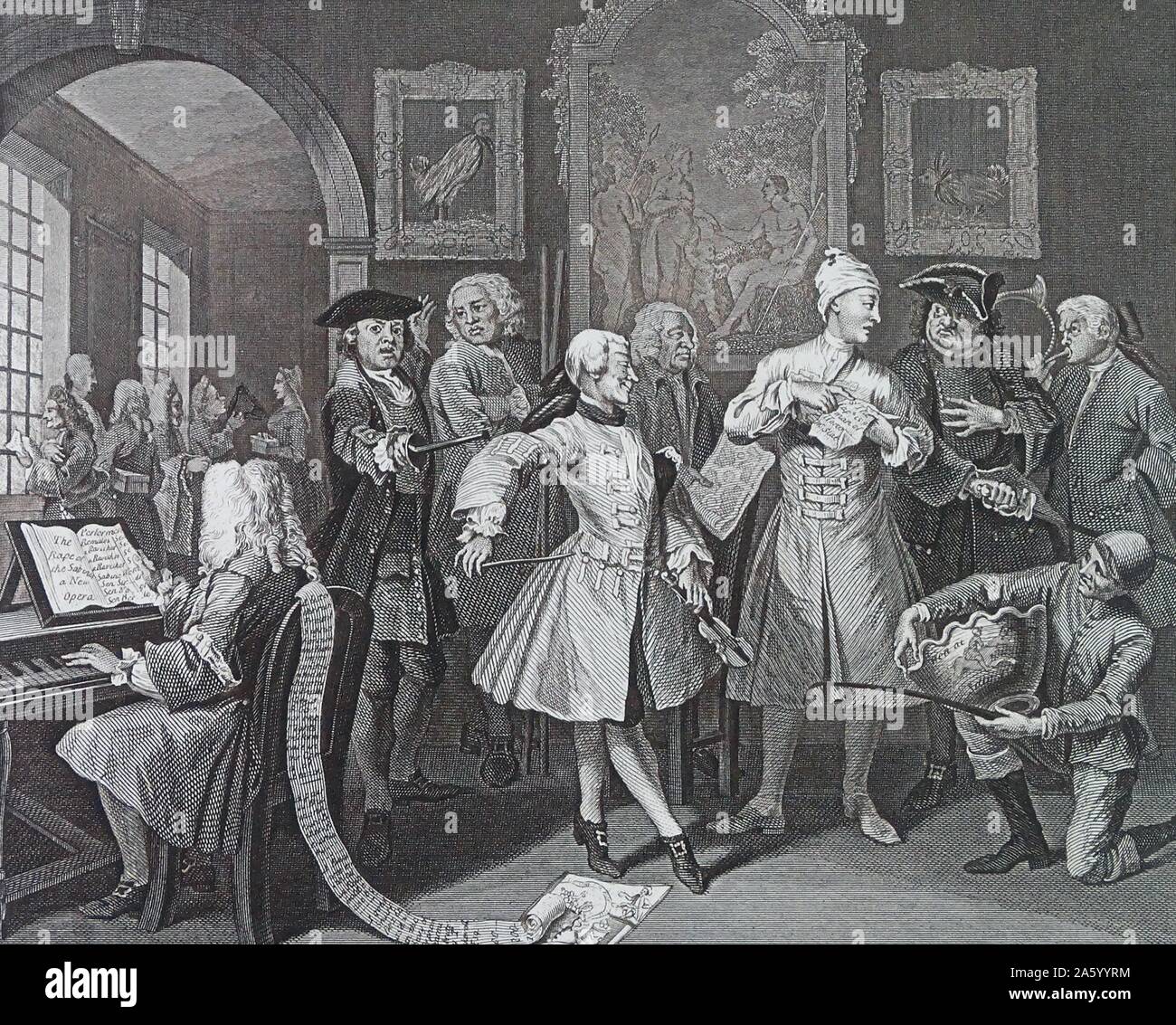 Engraving titled 'The Rake's Progress' by William Hogarth (1697-1764 ...