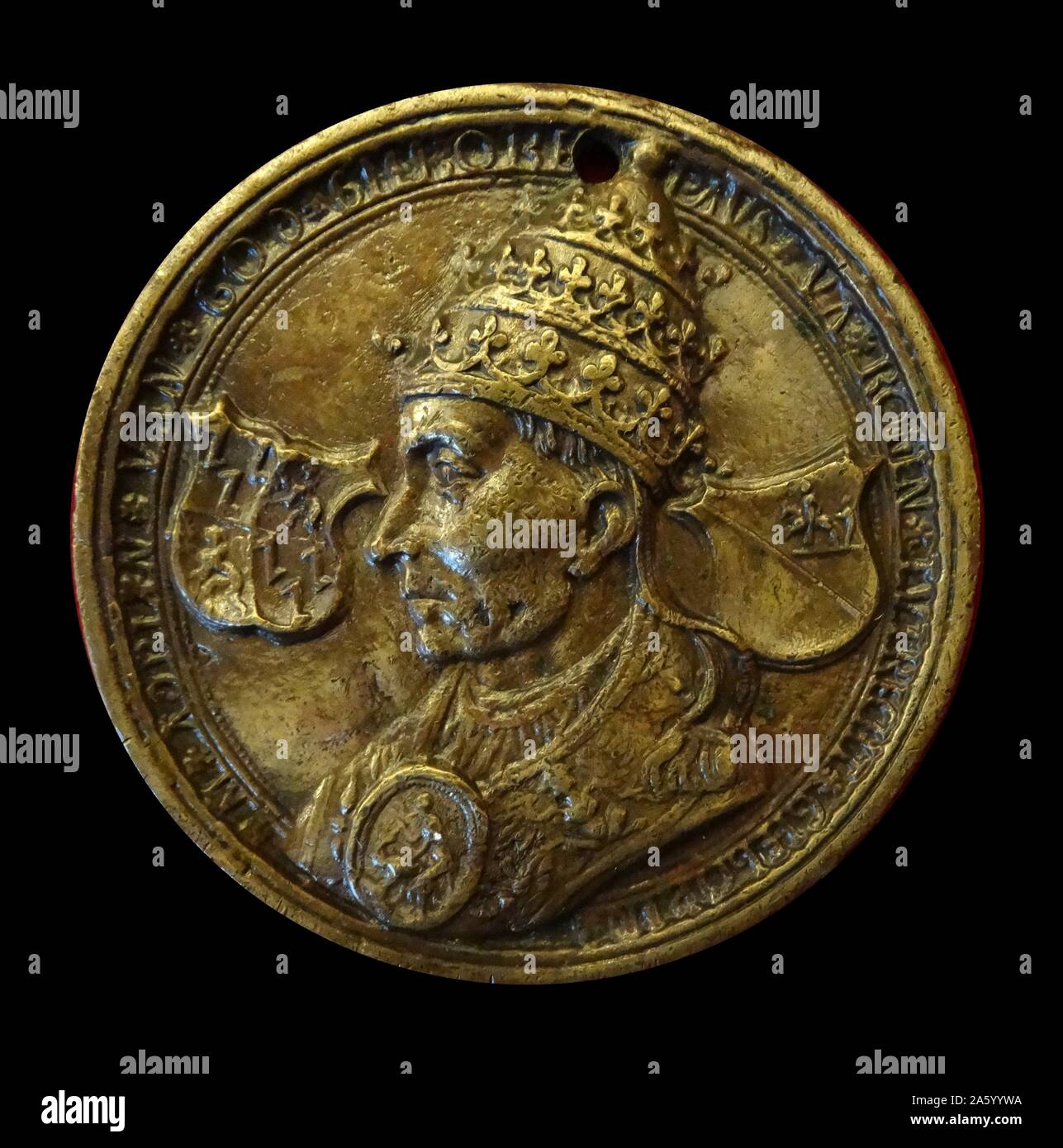 Coin depicting Pope Adrian VI. Netherlandish. Dated 16th Century Stock Photo