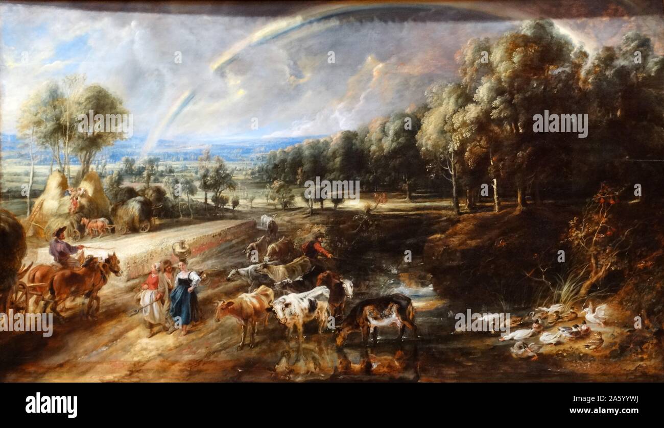 Painting titled 'The Rainbow Landscape' by Peter Paul Rubens (1577-1640) Flemish Baroque painter. Dated 17th Century Stock Photo