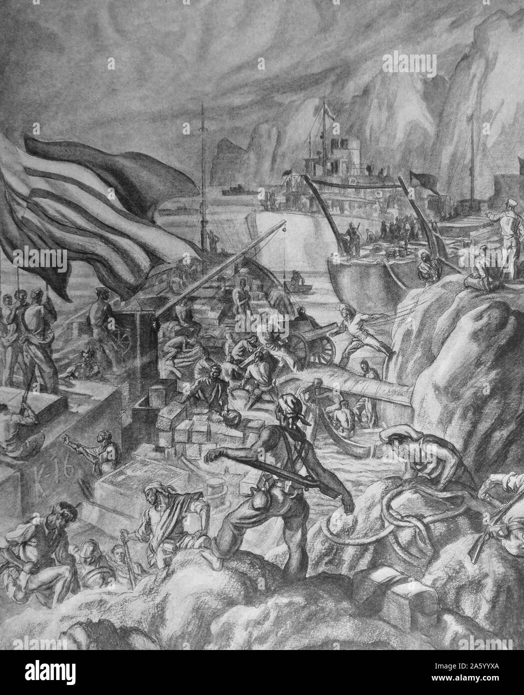 Propaganda illustration by Carlos Saenz De Tejada depicting republican ...