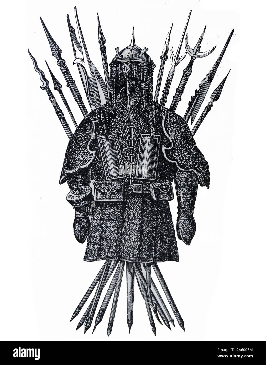 Engraving of a 14th Century Mongol armour. Dated 14th Century Stock Photo